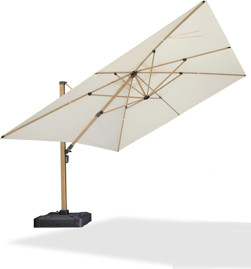 PURPLE LEAF Holzmaserung Ausleger-Sonnenschirm mit Schirmständer – Aluminium Outdoor-Sonnenschirm für Garten und Terrasse