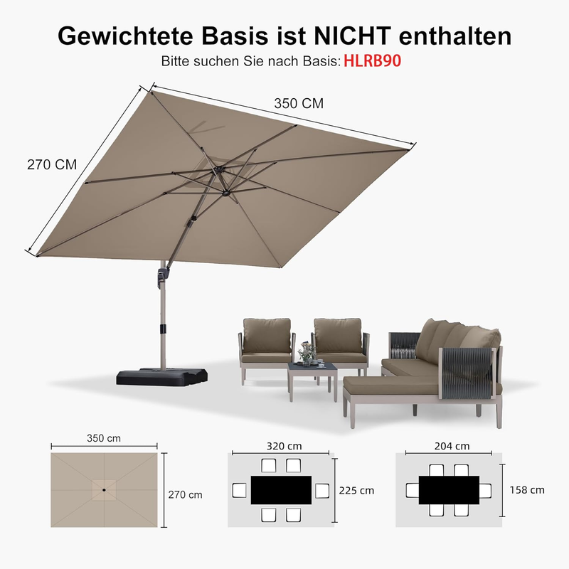 PURPLE LEAF Deluxe - Aluminium Outdoor Patio-Sonnenschirm Quadratisch  Edel, windfest und vielseitig einstellbar