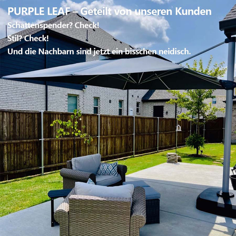 PURPLE LEAF Sonnenschirm Rechteckig Groß Stabil Marktschirm Groß 360°Rotation, Gartenschirm mit Kurbel