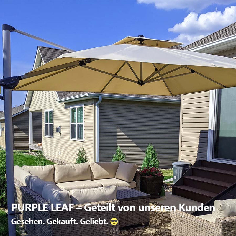 PURPLE LEAF Sonnenschirm Ampelschirm Drehbar Neigbar Kippbar Marktschirm 360°Rotation, Gartenschirm mit Kurbel