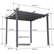 PURPLE LEAF Garten Pergola mit Vorhang Aluminium-Rahmen Outdoor Terrasse Pavillon mit Seitenschutzvorhänge Sonnendach mit Schiebedach  Grau