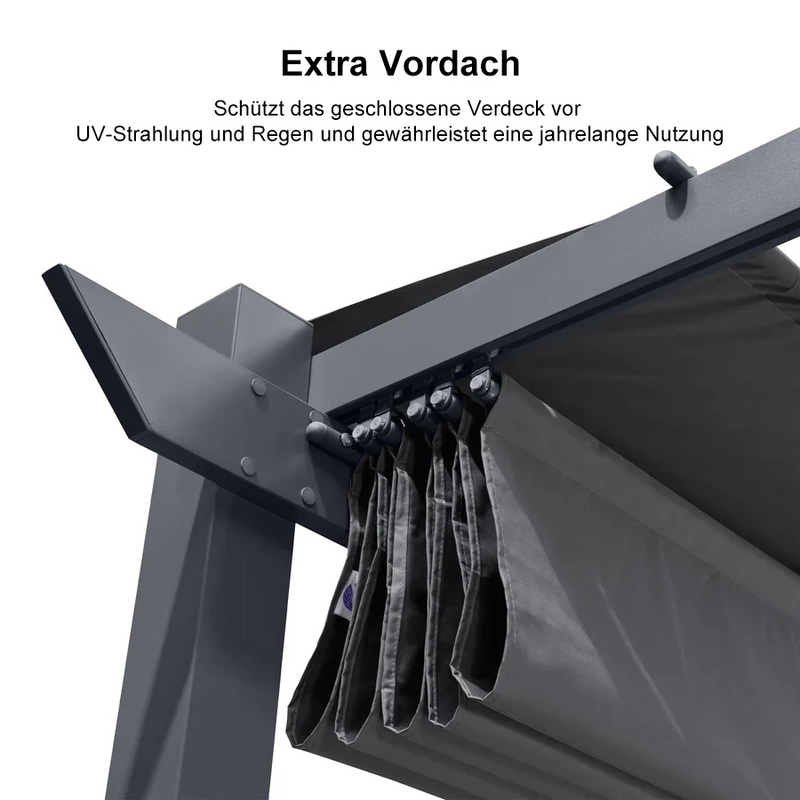 PURPLE LEAF Garten Pergola mit Vorhang Aluminium-Rahmen Outdoor Terrasse Pavillon mit Seitenschutzvorhänge Sonnendach mit Schiebedach  Grau