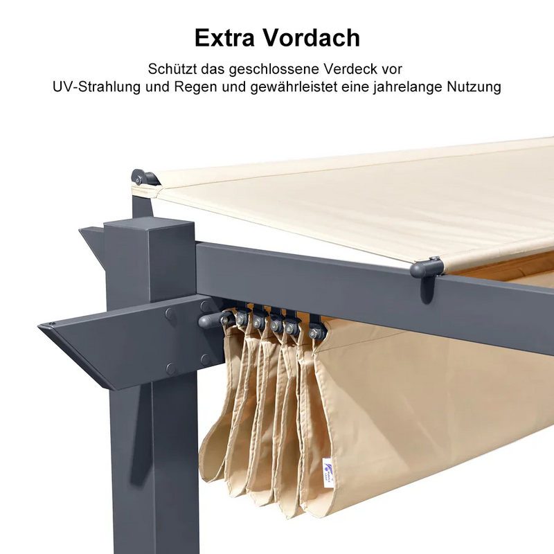 PURPLE LEAF Garten Pergola mit Vorhang Aluminium-Rahmen Outdoor Terrasse Pavillon mit Seitenschutzvorhänge Sonnendach mit Schiebedach  Grau