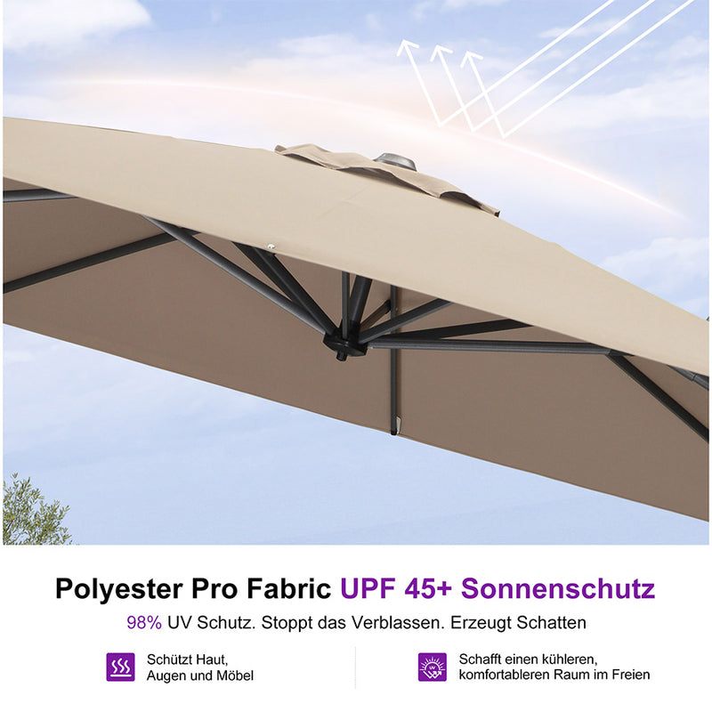 PURPLE LEAF Sonnenschirm Groß Ampelschirm mit Kurbel 360-Grad Drehbar mit Fußpedal für Terrasse, Balkon Sonnenschutz