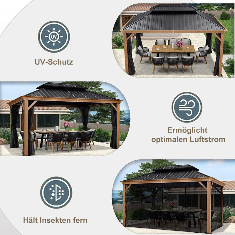 PURPLE LEAF Holzmaserung Pavillon Hardtop Wasserdichter Gartenpavillon mit Aluminium-Stahldach Holzoptik