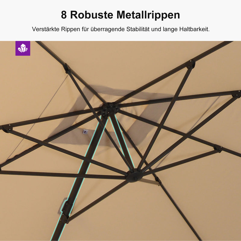 PURPLE LEAF Stufenlos neigbarer Freischwinger-Sonnenschirm Preisgünstiger Sonnenschirm für den Außenbereich