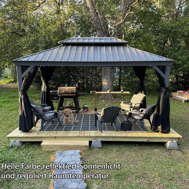 PURPLE LEAF Patio-Pavillon für den Garten Hardtop aus verzinktem Stahl mit verbesserten Vorhängen Arktis Grau