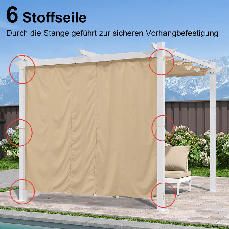 PURPLE LEAF Ausziehbare Outdoor Pergola mit Doppel-Sonnensege & Seitenschutzvorhängen  Weiße Aluminium-Pergola  Moderne Terrassen-Markise für Garten Hof&Terrasse kaki
