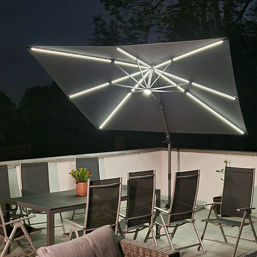 PURPLE LEAF Sonnenschirm Groß Ampelschirm mit Kurbel 360-Grad Drehbar mit Fußpedal für Terrasse, Balkon Sonnenschutz