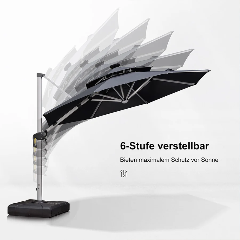 PURPLE LEAF Runder Sonnenschirm mit LED-Solarbeleuchtung und Schirmständer