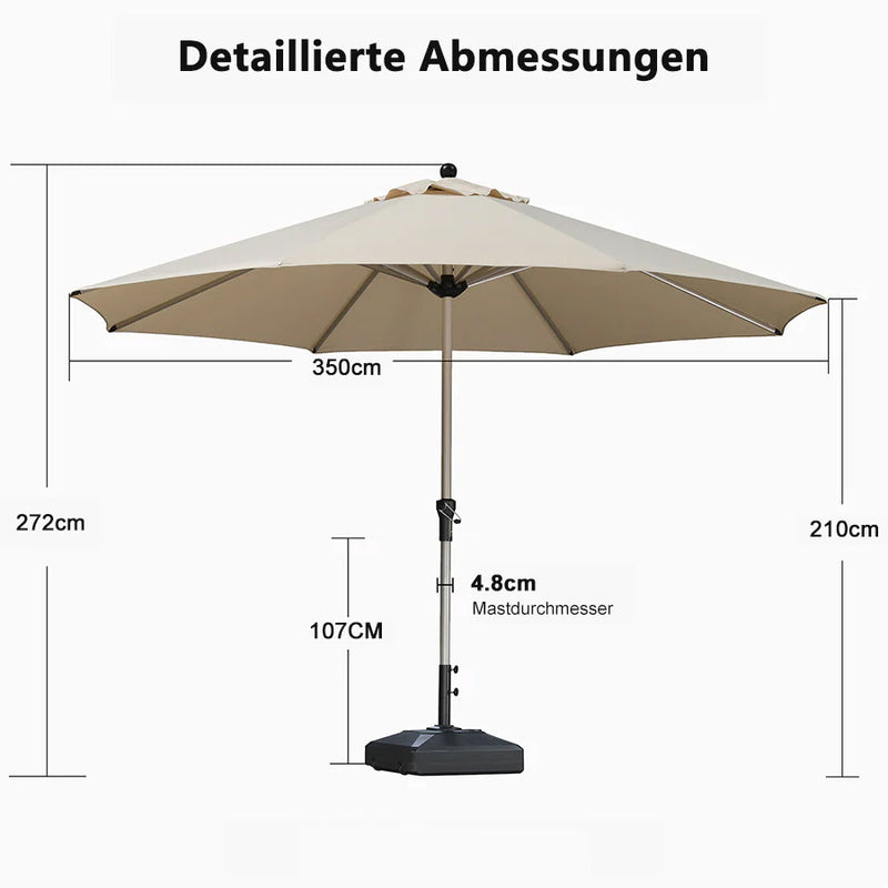 PURPLE LEAF Sonnenschirm mit Schirmständer Garten-Mittelsäulenschirm Set – Aluminium Marktschirm Groß, Wasserfest & UV-Schutz, Stabiler Tischschirm für Terrasse und Balkon