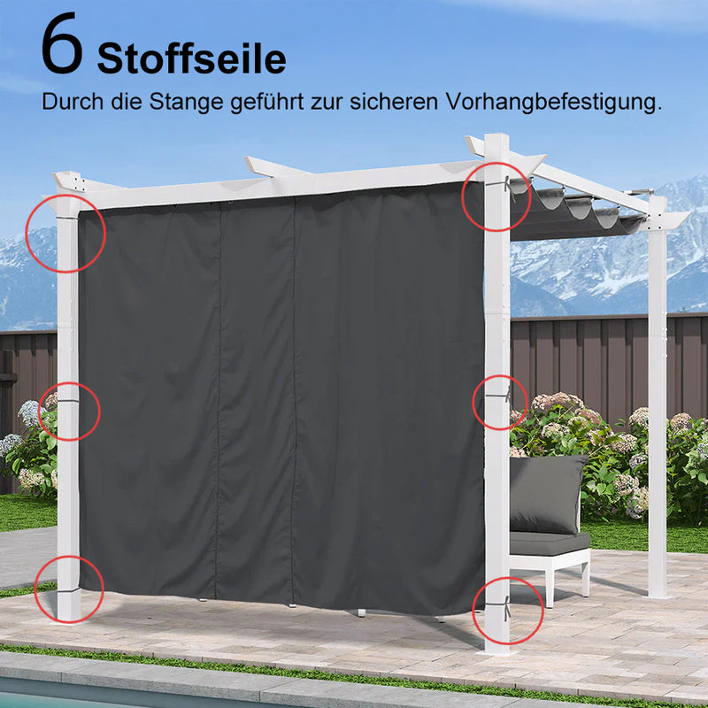 PURPLE LEAF Ausziehbare Outdoor Pergola mit Doppel-Sonnensege & Seitenschutzvorhängen  Weiße Aluminium-Pergola  Moderne Terrassen-Markise für Garten Hof&Terrasse kaki