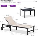 PURPLE LEAF Gartenliegen-Set mit Rollen & Beistelltisch Aluminium Wetterfest Sonnenliege