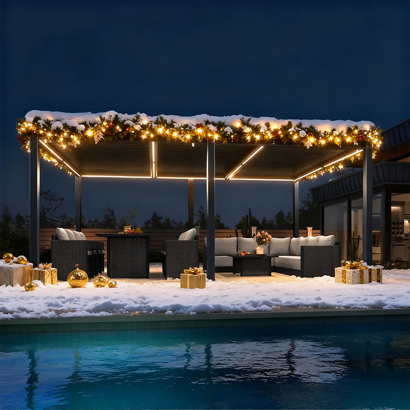 PURPLE LEAF Lamellen Pergola Lamellendach mit LED-Lichtleiste für Garten Terrasse, Grau