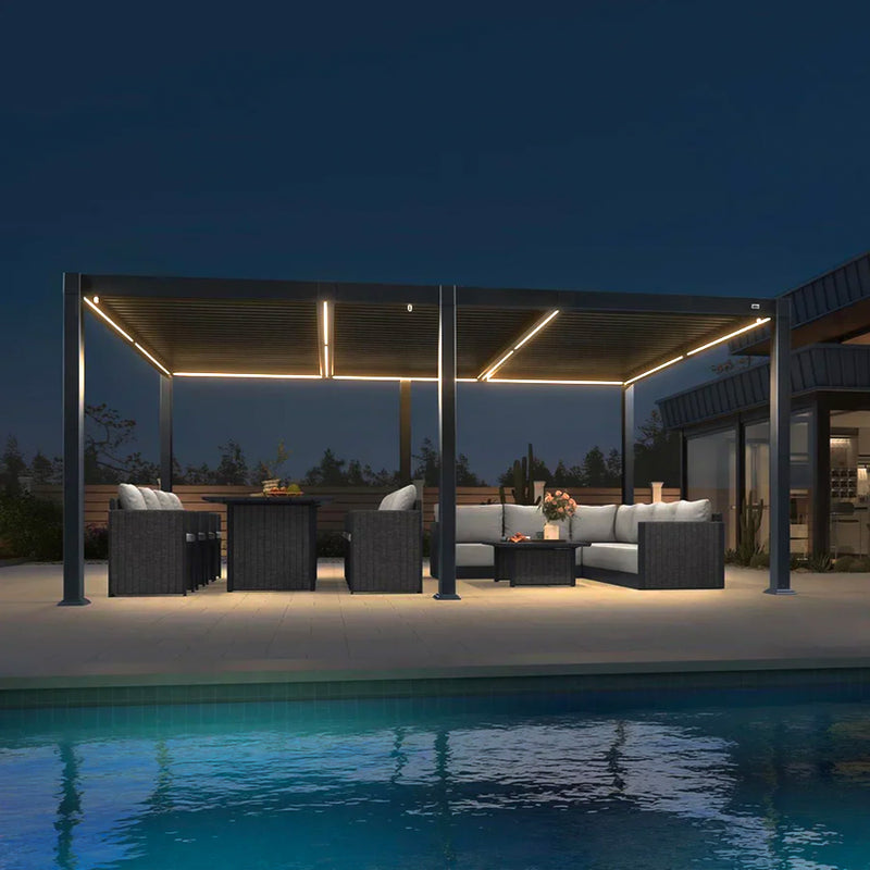 PURPLE LEAF Lamellen Pergola Lamellendach mit LED-Lichtleiste für Garten Terrasse, Grau