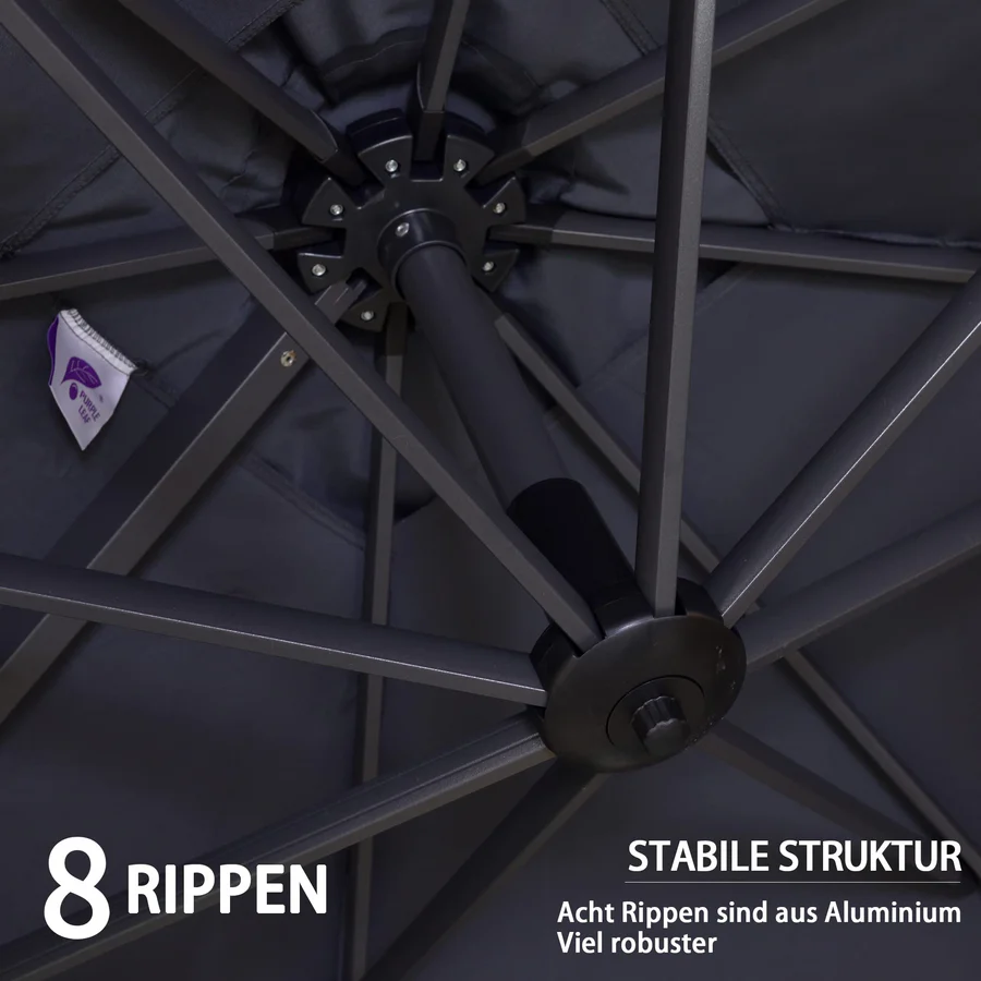 PURPLE LEAF Sonnenschirm Groß Ampelschirm mit Kurbel 360-Grad Drehbar mit Fußpedal für Terrasse, Balkon Sonnenschutz