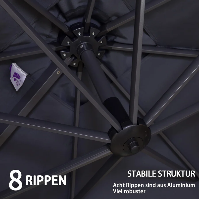 PURPLE LEAF Sonnenschirm Groß Ampelschirm mit Kurbel 360-Grad Drehbar mit Fußpedal für Terrasse, Balkon Sonnenschutz