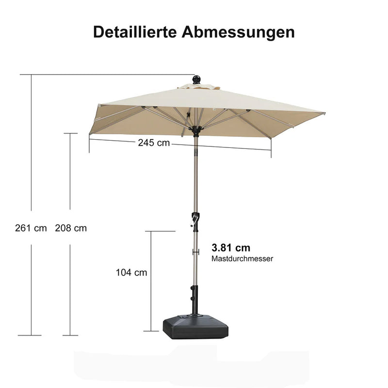 PURPLE LEAF Sonnenschirm Alu Gartenschirm mit Schirmständer, 30° Neigung, Terrassenschirm Tischschirm, Wasserdichter Mittelstockschirm für Garten & Markt