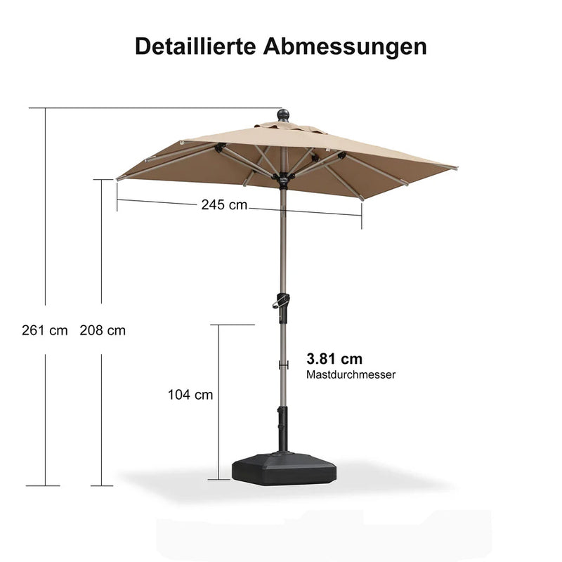 PURPLE LEAF Sonnenschirm Alu Gartenschirm mit Schirmständer, 30° Neigung, Terrassenschirm Tischschirm, Wasserdichter Mittelstockschirm für Garten & Markt