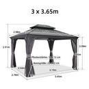 PURPLE LEAF Grau Alu Pavillon Wasserdicht Stabil Winterfest Wetterfest Gartenpavillon mit 4 Doppel Seitenteile Hardtop Pavillon mit Stahldach