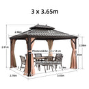 PURPLE LEAF Outdoor-Hardtop-Pavillon für den Garten, bronzefarbenes Doppel-Dach, Aluminiumrahmen, mit Lichterkette - klar