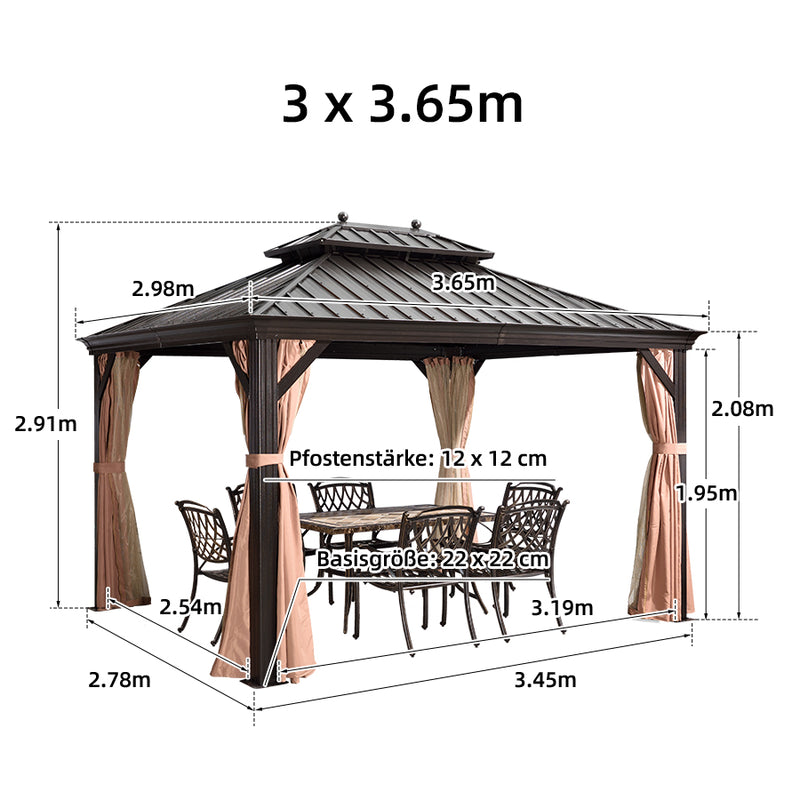 PURPLE LEAF Outdoor-Hardtop-Pavillon für den Garten, bronzefarbenes Doppel-Dach, Aluminiumrahmen, mit Lichterkette - klar