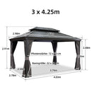 PURPLE LEAF Grau Alu Pavillon Wasserdicht Stabil Winterfest Wetterfest Gartenpavillon mit 4 Doppel Seitenteile Hardtop Pavillon mit Stahldach