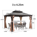 PURPLE LEAF Alu Pavillon Wasserdicht Stabil Winterfest Gartenpavillon mit Moskitonetz Hardtop Pavillon mit Stahldach, Bronze