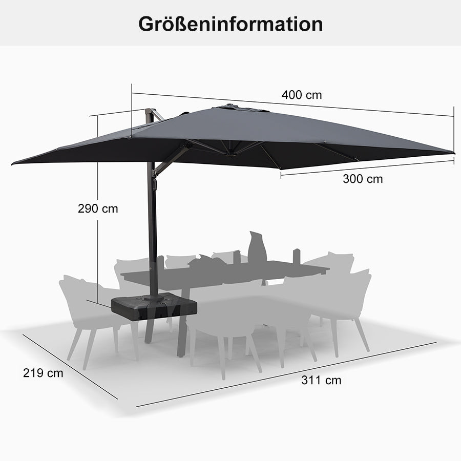 PURPLE LEAF Extra Großer Outdoor-Alu-Sonnenschirm, Freischwebender Terrassenschirm Extrem Windfest, für Café, Terrasse & Outdoor,UV-Schutz