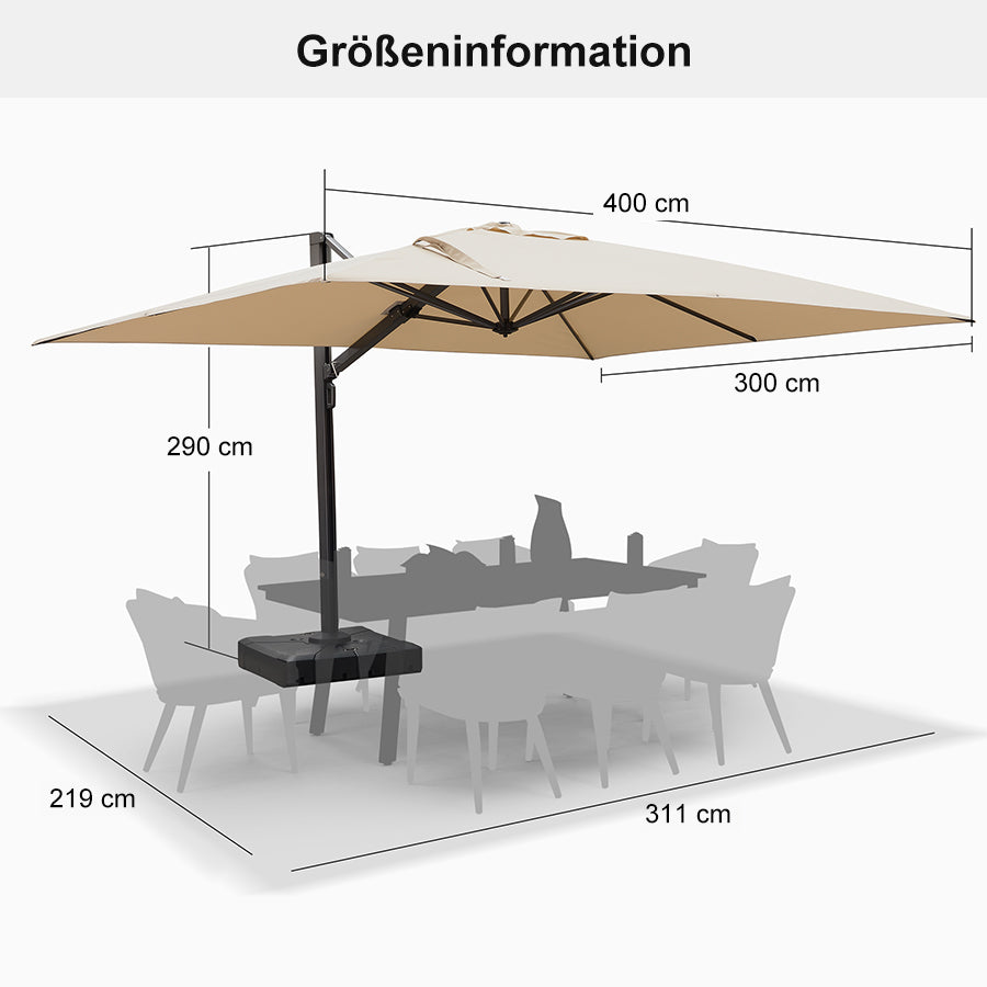 PURPLE LEAF Extra Großer Outdoor-Alu-Sonnenschirm, Freischwebender Terrassenschirm Extrem Windfest, für Café, Terrasse & Outdoor,UV-Schutz