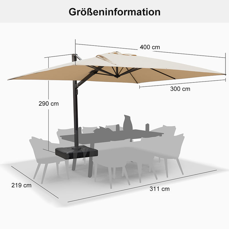 PURPLE LEAF Großer Outdoor-Alu-Sonnenschirm, Freischwebender Terrassenschirm