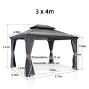 PURPLE LEAF Grau Alu Pavillon Wasserdicht Stabil Winterfest Wetterfest Gartenpavillon mit 4 Doppel Seitenteile Hardtop Pavillon mit Stahldach