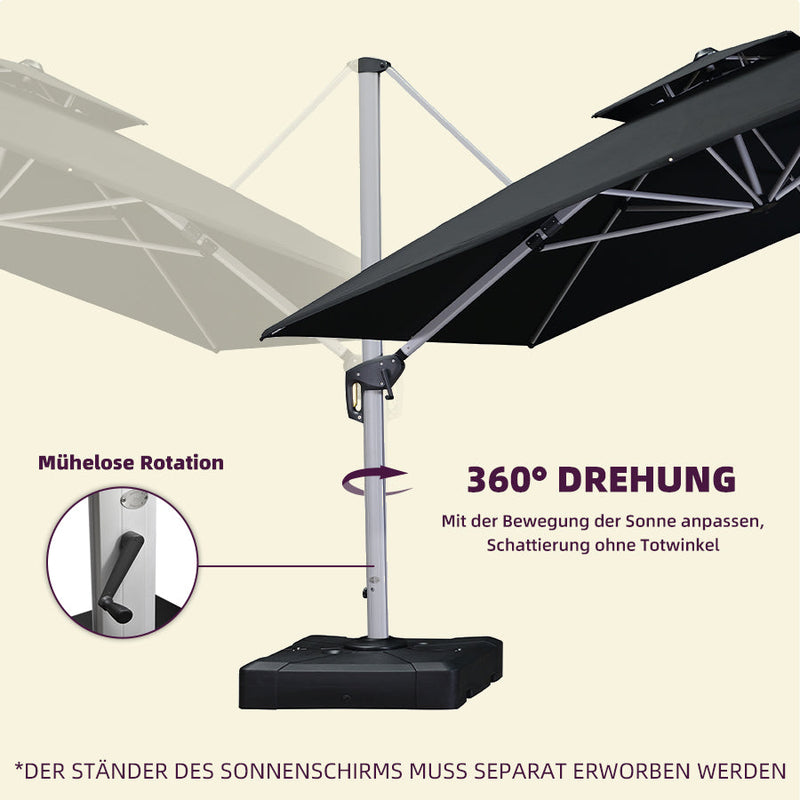 PURPLE LEAF Sonnenschirm Ampelschirm Drehbar Neigbar Kippbar Marktschirm 360°Rotation, Gartenschirm mit Kurbel（im Voraus verkaufen）