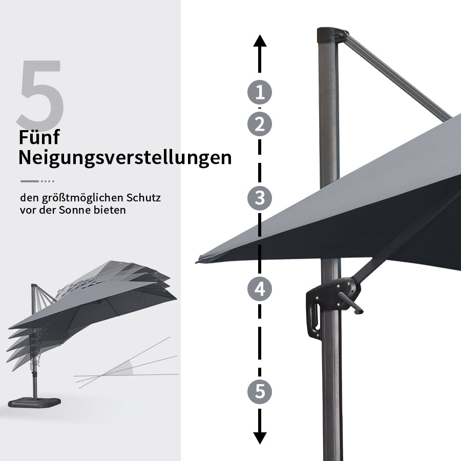PURPLE LEAF Sonnenschirm Groß Ampelschirm mit Kurbel 360-Grad Drehbar mit Fußpedal für Terrasse, Balkon Sonnenschutz