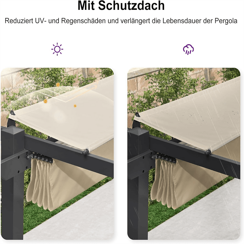 PURPLE LEAF Pergola Aluminium Einziehbare für den Außenbereich mit Sonnenschutzdach, Terrasse, Unterstand für Hinterhof, Metallgrill-Pavillon-PRG