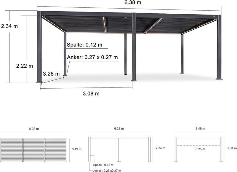 PURPLE LEAF Lamellen Pergola Lamellendach mit LED-Lichtleiste für Garten Terrasse, Grau