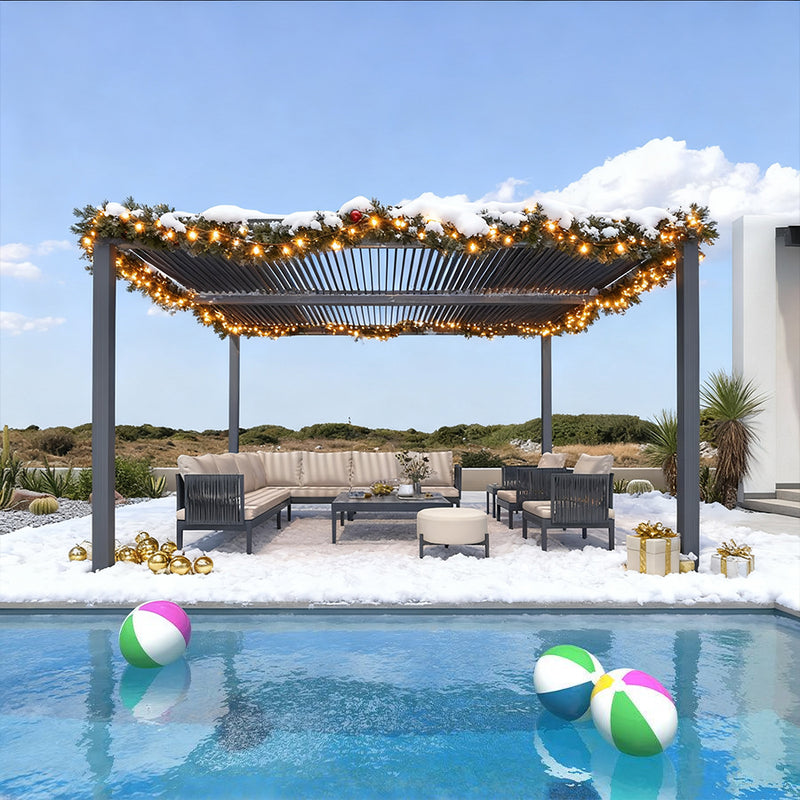 PURPLE LEAF Lamellen Pergola Outdoor Aluminium Pergola Freistehend Pergola mit Lamellendach Einstellbar Hardtop Pavillon,mit Geeignet für Garten Terrasse Hinterhof,Grau