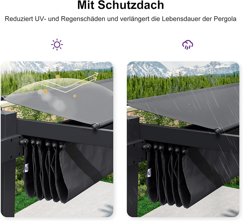 PURPLE LEAF Pergola Aluminium Einziehbare für den Außenbereich mit Sonnenschutzdach, Terrasse, Unterstand für Hinterhof, Metallgrill-Pavillon-PRG