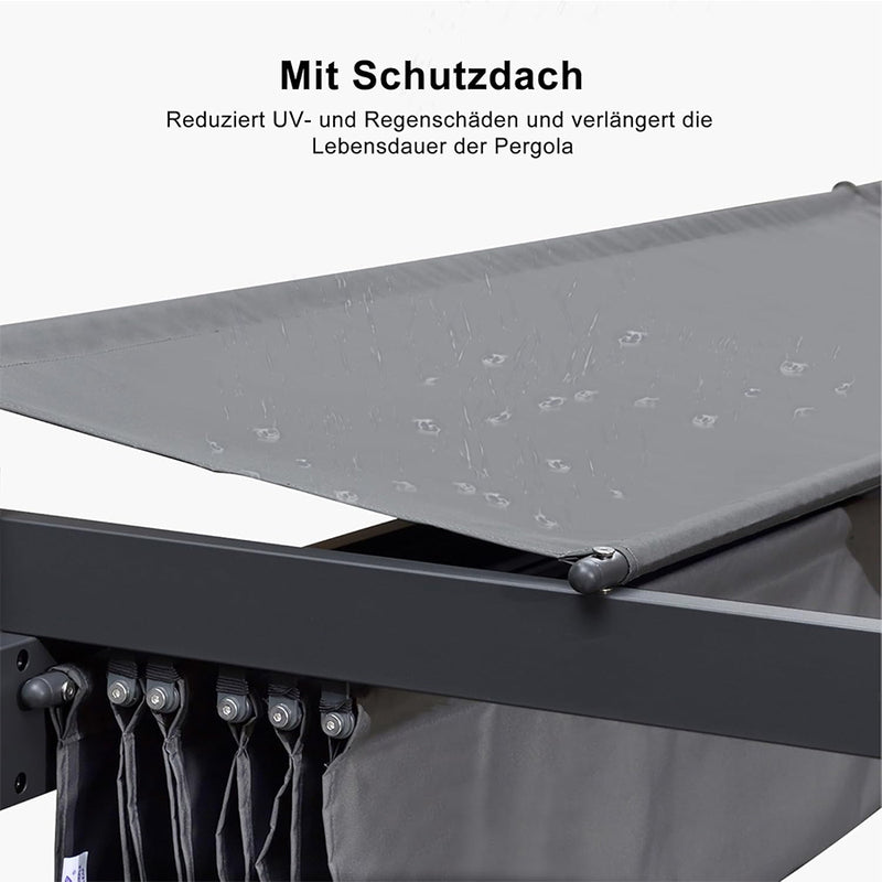 PURPLE LEAF Pergola Aluminium Einziehbare für den Außenbereich mit Sonnenschutzdach, Terrasse, Unterstand für Hinterhof, Metallgrill-Pavillon-PRG