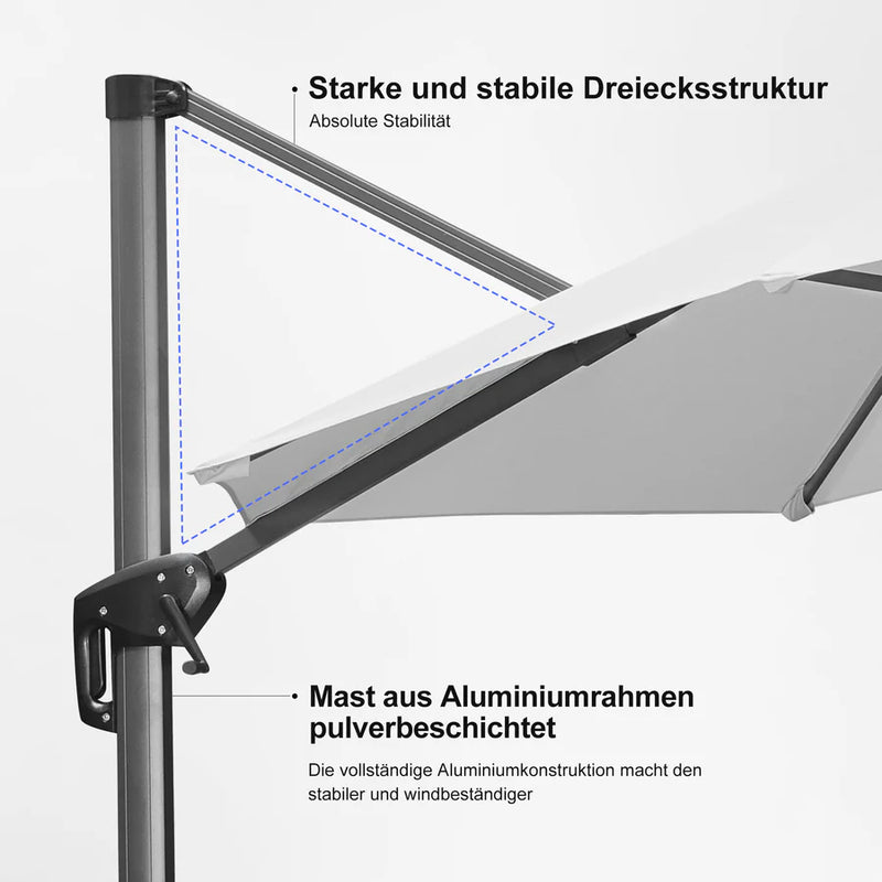 PURPLE LEAF Sonnenschirm Groß Ampelschirm mit Kurbel 360-Grad Drehbar mit Schirmständer