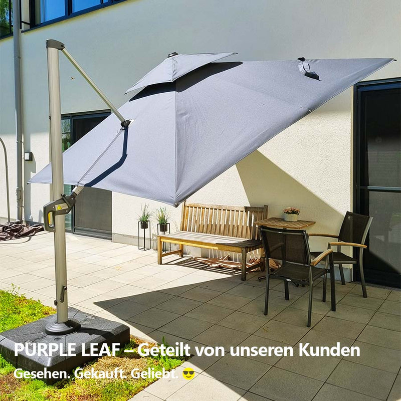 PURPLE LEAF Sonnenschirm Ampelschirm Drehbar Neigbar Kippbar Marktschirm 360°Rotation, Gartenschirm mit Kurbel