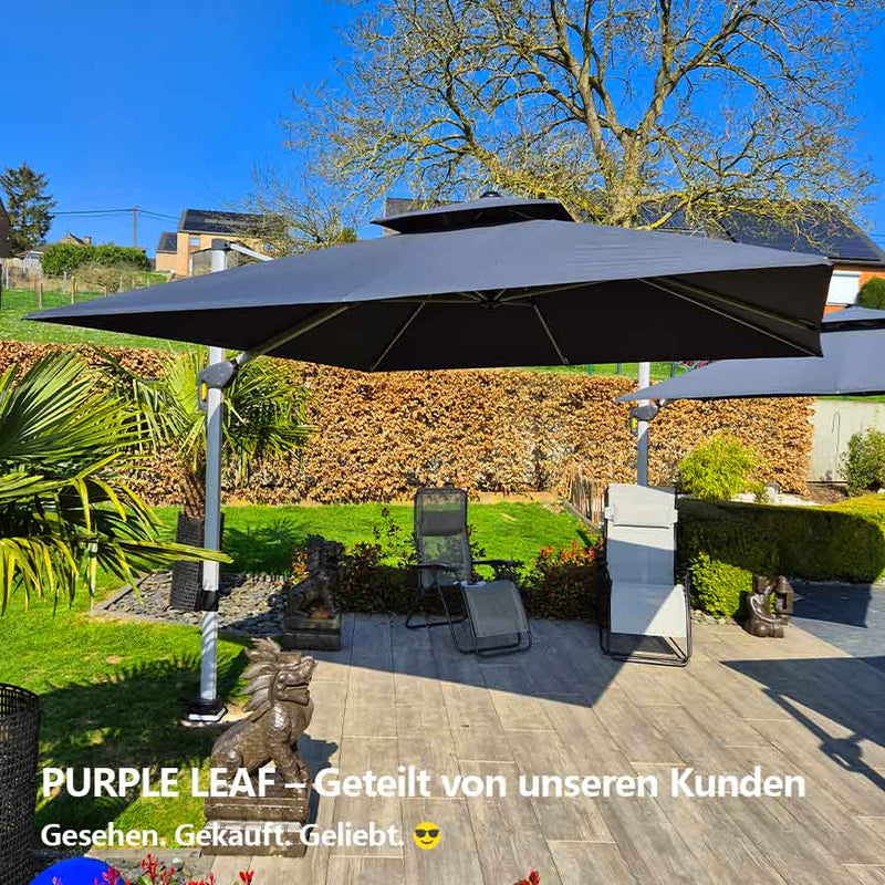 PURPLE LEAF Sonnenschirm Ampelschirm Drehbar Neigbar Kippbar Marktschirm 360°Rotation, Gartenschirm mit Kurbel