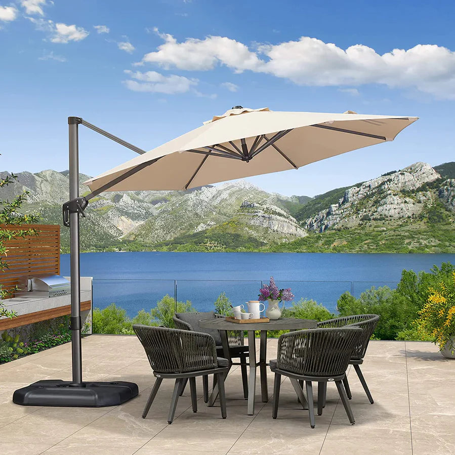 PURPLE LEAF Sonnenschirm Groß Ampelschirm mit Kurbel 360-Grad Drehbar mit Fußpedal für Terrasse, Balkon Sonnenschutz