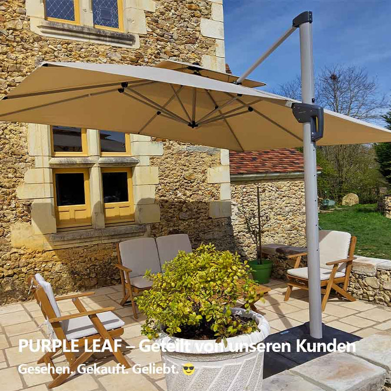 PURPLE LEAF Sonnenschirm Ampelschirm Drehbar Neigbar Kippbar Marktschirm 360°Rotation, Gartenschirm mit Kurbel