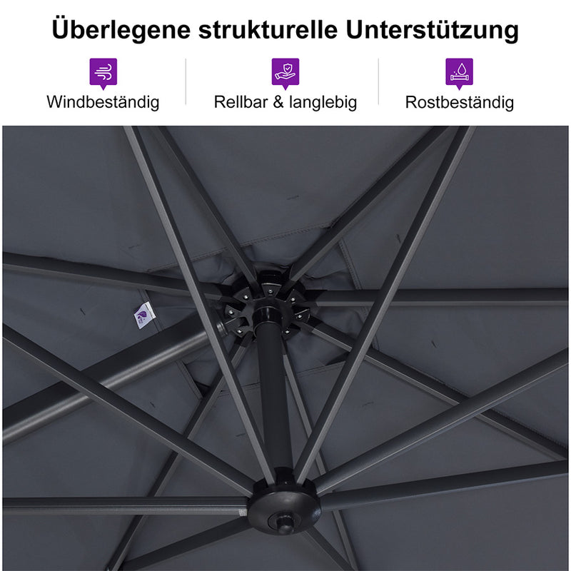 PURPLE LEAF Sonnenschirm Groß Ampelschirm mit Kurbel 360-Grad Drehbar mit Fußpedal für Terrasse, Balkon Sonnenschutz