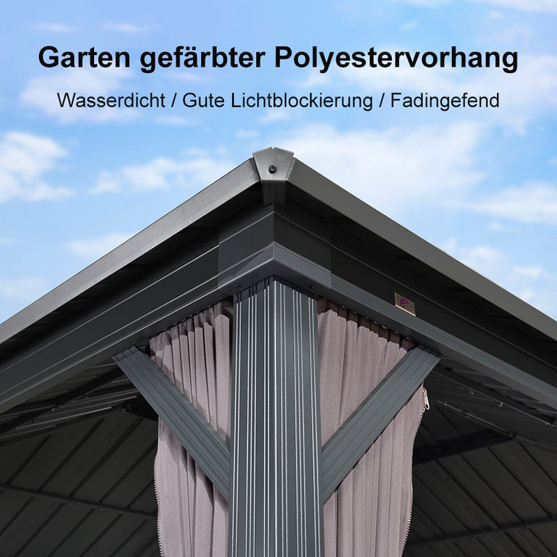 PURPLE LEAF Grauer Hardtop-Pavillon mit robustem Doppel-Dach aus verzinktem Stahl und Lichterkette - transparent