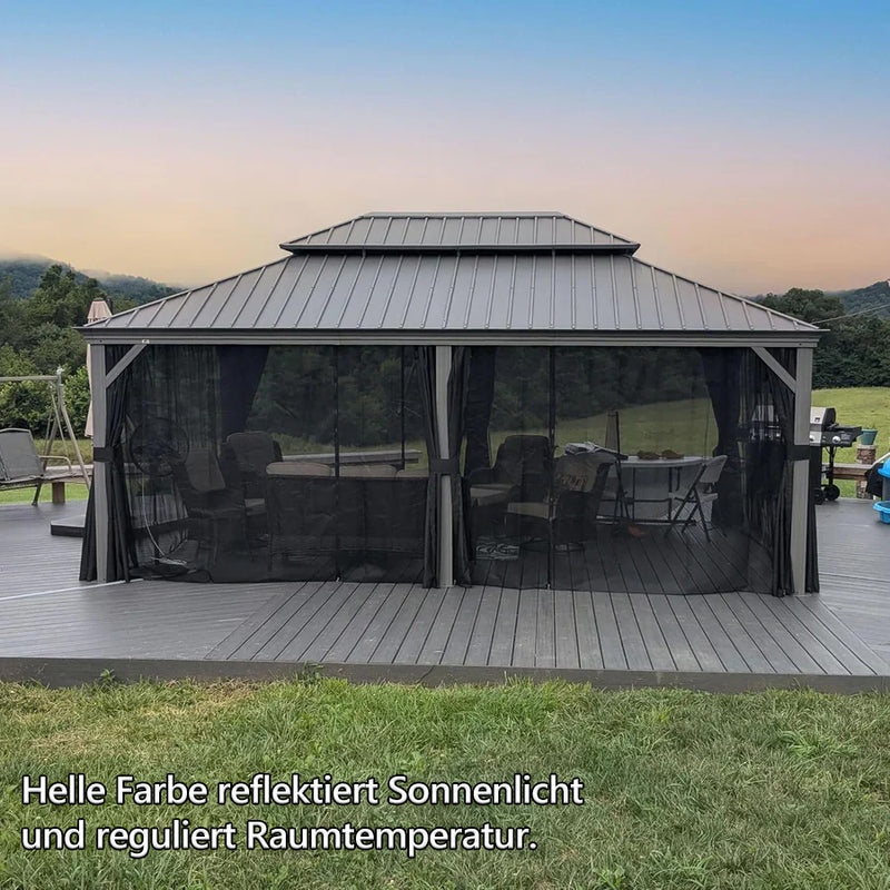 PURPLE LEAF Patio-Pavillon für den Garten Hardtop aus verzinktem Stahl mit verbesserten Vorhängen Arktis Grau