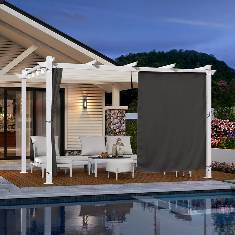 PURPLE LEAF Ausziehbare Outdoor Pergola mit Doppel-Sonnensege & Seitenschutzvorhängen  Weiße Aluminium-Pergola  Moderne Terrassen-Markise für Garten Hof&Terrasse kaki