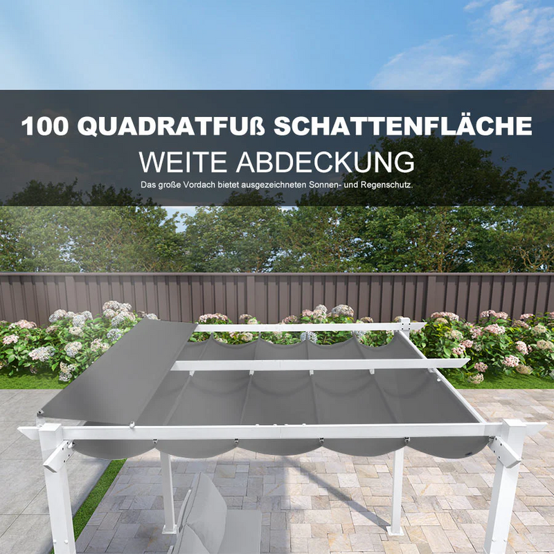 PURPLE LEAF Ausziehbare Outdoor Pergola mit Doppel-Sonnensege & Seitenschutzvorhängen  Weiße Aluminium-Pergola  Moderne Terrassen-Markise für Garten Hof&Terrasse kaki