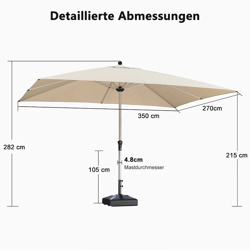 PURPLE LEAF Sonnenschirm mit Schirmständer Garten-Mittelsäulenschirm Set – Aluminium Marktschirm Groß, Wasserfest & UV-Schutz, Stabiler Tischschirm für Terrasse und Balkon